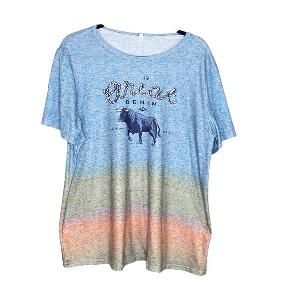 Ariat Denim Waterfall Ombre Short Sleeve Tee Womens Size XXL Rounded Neckline - Picture 2 of 6